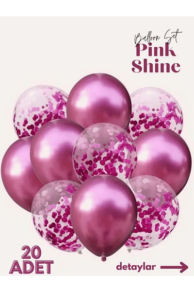 Mielibon Set of 20 Pink Shine Balloons – 12 Inch Chrome Pink, 11 Inch Clear and Balloon Flake