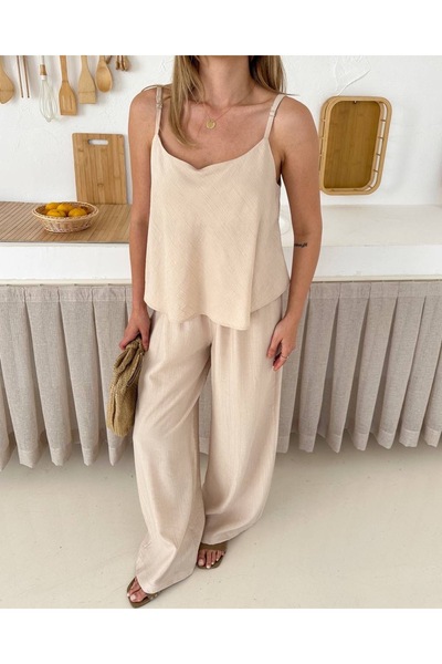 Ekim Store مجموعة سراويل بلوزر بحزام رفيع