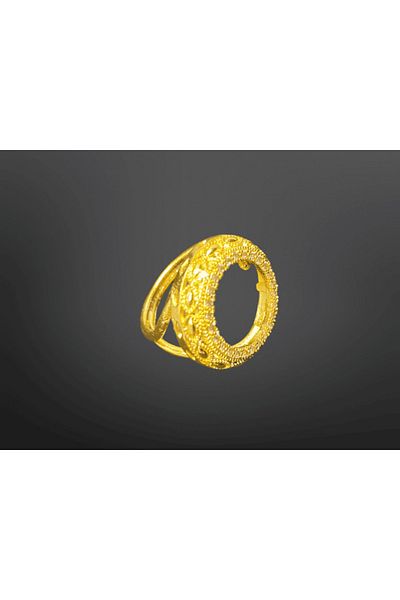 FM Authentic Stylish Gold Model Shiny Bijoux Ring with Quarter Capacity Vintage Motif and Shiny Stone