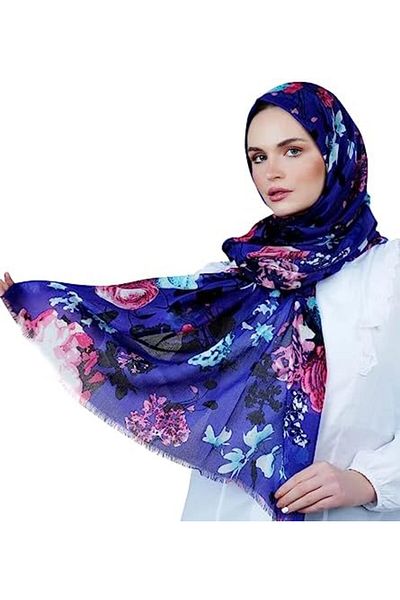 AMICA Dark Floral Hijab Soft Natural Fiber Long Head Scarf For Women