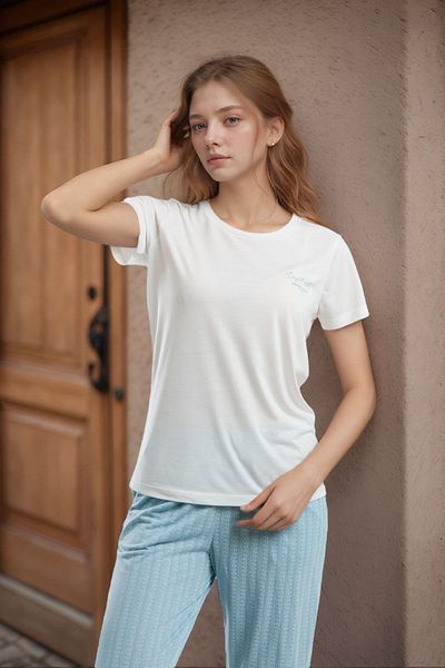 Pierre Cardin Women's Short Sleeve Wide Collar White Viscose Pajamas Set Q9P0K0C8K