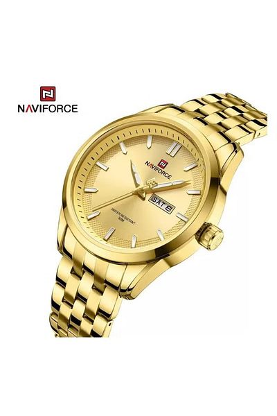 Naviforce Gold Stainless Steel Watch with Date Display