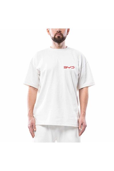 Z zepplin Byd Logo Text Red Oversize White T-Shirt
