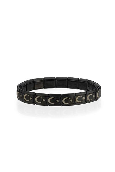 Takı Dükkanı Moon Star Turkish Flag Italian Charm Unisex Steel Bracelet Scb55