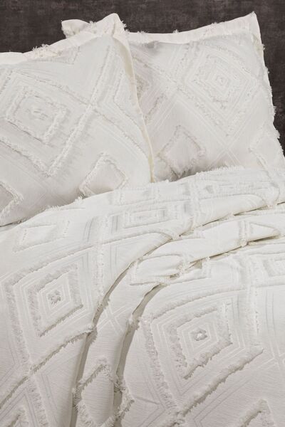 bursa çeyiz Chenille Nordic Double Bedspread 240×250 cm 2 Pillows Geometric Pattern"