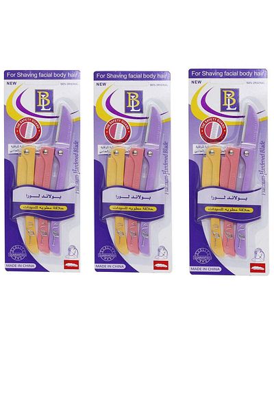 BOLAND LAURA Razors for Women for Facial and Body Hair Removal Set of 3 Razors Yellow/Pink/Purple