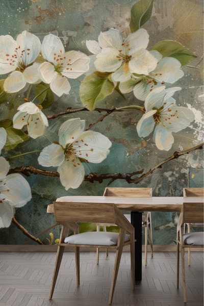 dreamwall Soyut Beyaz Çiçek Desenli Duvar Kağıdı