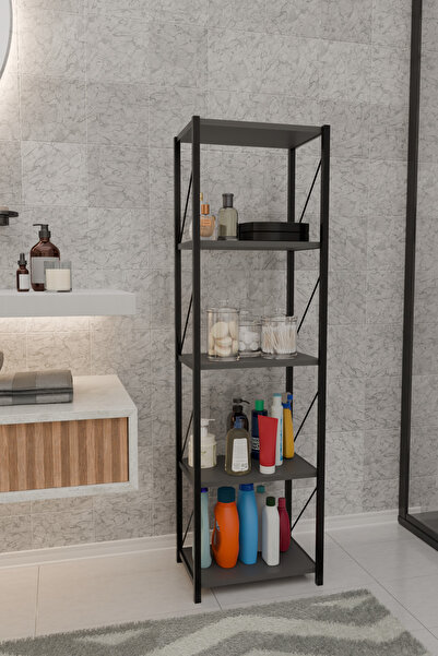 Remaks ORNO 5 Raflı Banyo Dolabı Banyo Rafı Çok Amaçlı Banyo Rafı-ANTRASİT