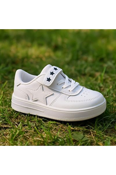 ŞAPKAKİDS Unisex Star Patterned White Daily Children's Shoes