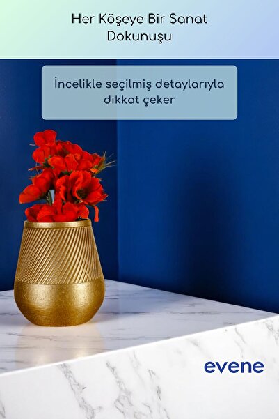 Evene Vazo Küçük Vazo Masa Üstü Vazo Ev Dekorasyon Vazo Altın Renk Model 89