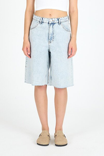 1434 Polo State Ice Blue Loose Cut Above Knee Denim Shorts