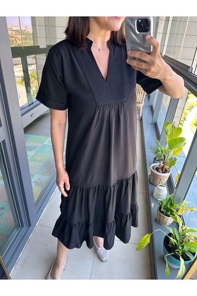 Elif Özbey Butik Black Judge Collar Midi Length Dress