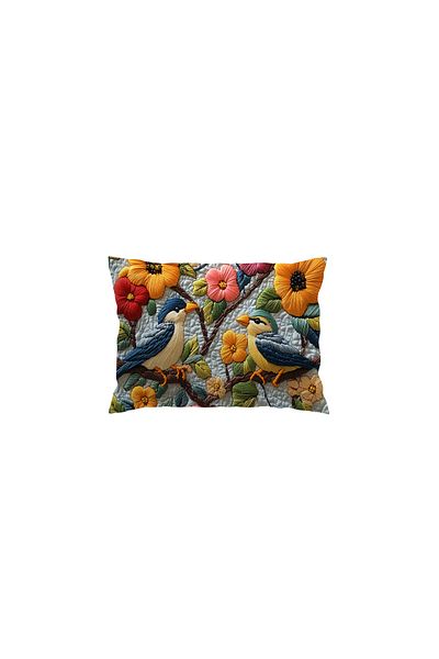 Filamente Double Sided Digital Printing Throw Pillow Cover Embroidery Look Bird Pattern