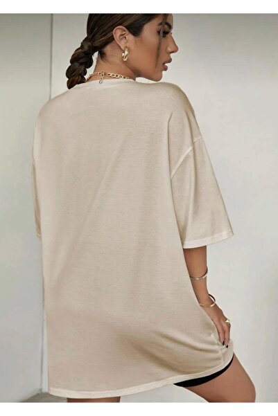 khufu Oversize Cotton Beige Colored California San Francisco Printed Relaxed Cut T-Shirt Unisex