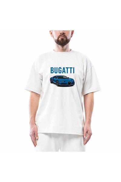 Z zepplin Bugatti Blue Sport Car Oversize Λευκό T-Shirt