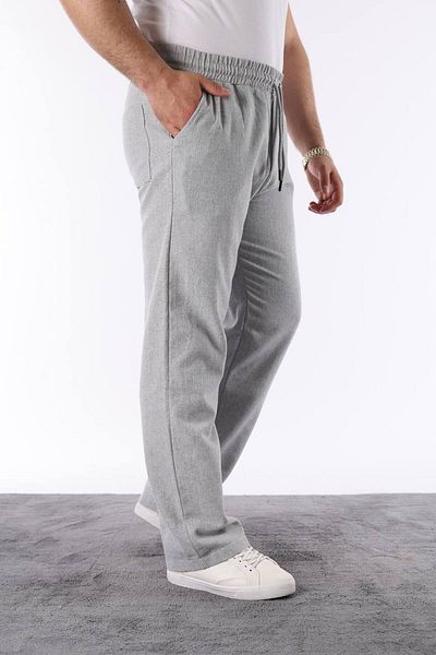 STOCX Men's Gray Color Elastic Waist Relaxed Fit Linen Trousers