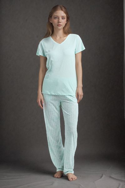 Pierre Cardin Women's Short Sleeve V Neck Mint Viscose Pajamas Set Q9P0K7C5K