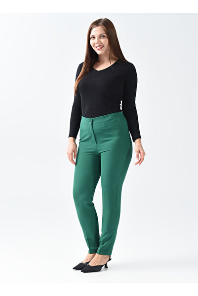Selen Yeşil Kadın Dar Paça Büyük Beden Pantolon 22KSL5938