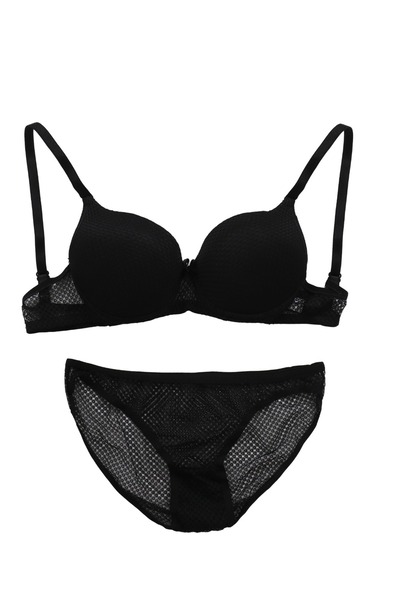 Derya Kurşun طقم حمالة صدر نسائية بدون حمالات شبكية سوداء