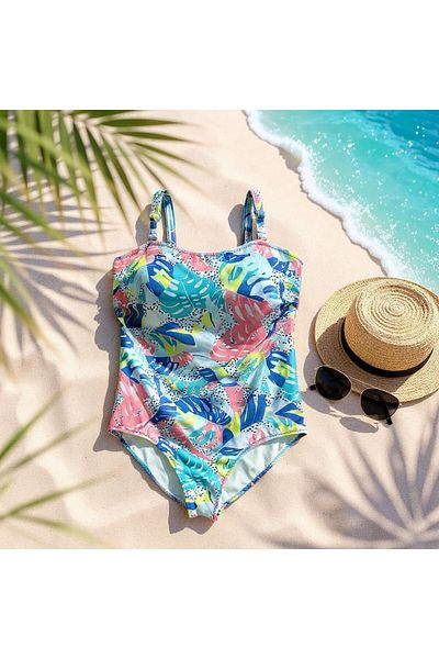 TooHot Women's Blue Strapless Strap Lined Fixed Cap Gathered Swimsuit