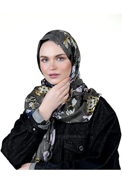 AMICA Dark Floral Hijab Soft Natural Fiber Long Head Scarf For Women