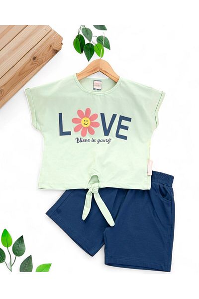 Ege Bebek Girl's Summer Love Printed 2-3-4-5-6 Years Shorts Bottom Top Set