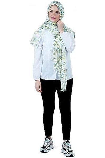 AMICA Floral Printed Hijab Long Head Scarf For Women In Natural Fiber