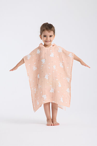 Movekids Desenli Çocuk Müslin Panço – %100 Pamuk, Kapüşonlu Yazlık Banyo & Pl...