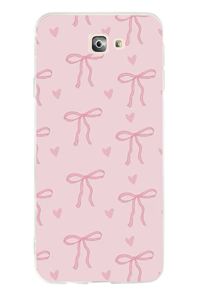 TechTree Samsung Galaxy J7 Prime Uyumlu Pembe Kalpli Fiyonklar Şeffaf Silikon Kılıf