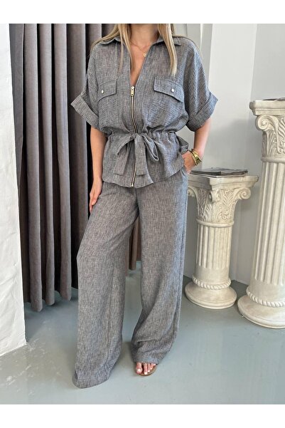 Ekim Store مجموعة سراويل سفاري كتان بسحاب