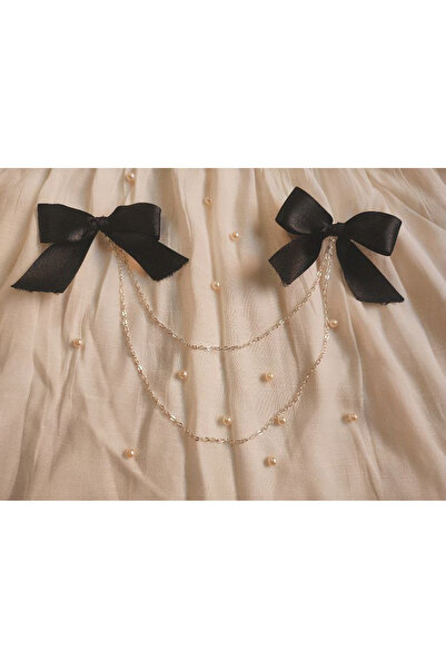 Shiklik MODA Siyah Saten Model Zincirli Kadın Toka