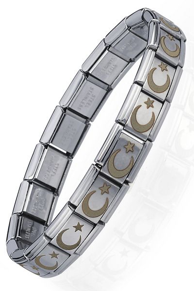 Takı Dükkanı Moon Star Turkish Flag Italian Charm Unisex Steel Bracelet Scb55