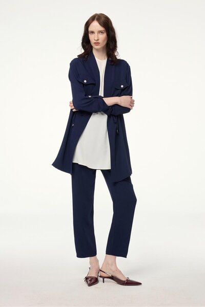 Zühre Navy Blue Triple Combination Suit with Pocket Detail Tk-1212