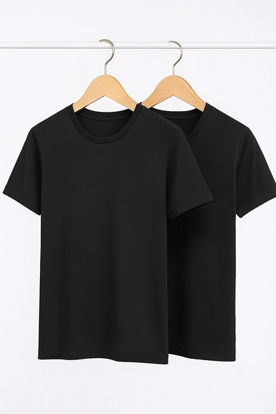 QKK Men's 100% Cotton 2-Piece Crew Neck Black Undershirt Undershirt Q2Ik1L1Kk5E.2Li