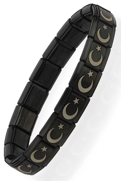 Takı Dükkanı Moon Star Turkish Flag Italian Charm Unisex Steel Bracelet Scb55
