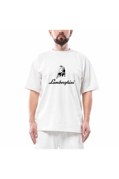 Z zepplin Lamborghini Text Logo Oversize White T-Shirt