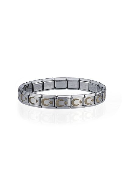 Takı Dükkanı Moon Star Turkish Flag Italian Charm Unisex Steel Bracelet Scb55