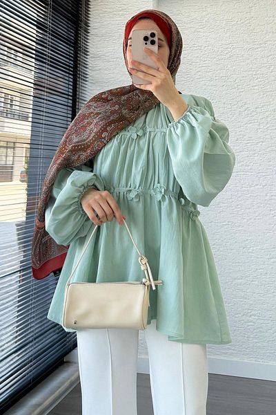 MELEK ARAZ Reglan Floral Detailed Poplin Tunic – Mint