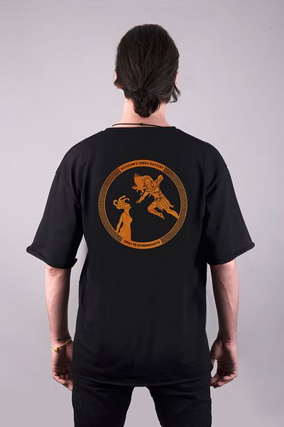sielta Medusa Perseus Printed Oversize Short Sleeve Black T-Shirt Tshirt