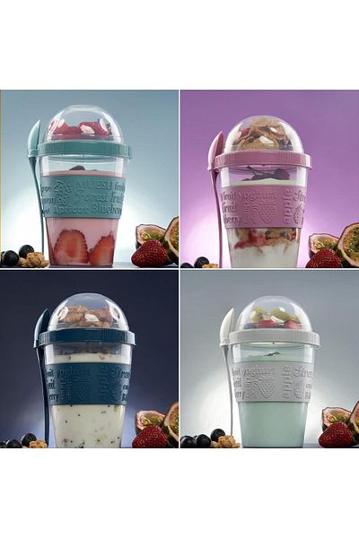 Righton Take'N Go Prepare and Go Fruit Yogurt Container with Lid and Spoon 600 ml Yogurt Nutrition Container