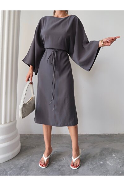 Paw Garage Women's Amelia Modal Cupra Waist Belted Bat Sleeve Dress