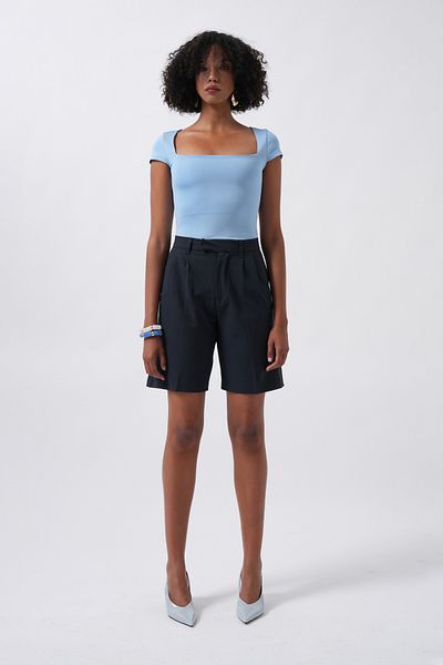 Black Fashion Bluză Baby Blue Mini Decoltată Detaliu fereastră
