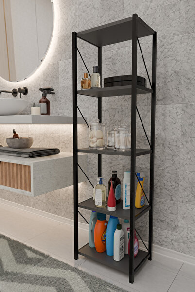 Remaks ORNO 5 Raflı Banyo Dolabı Banyo Rafı Çok Amaçlı Banyo Rafı-ANTRASİT