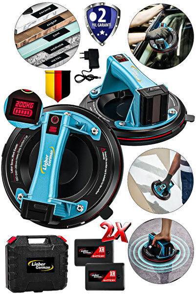 Lieber German 2x Akülü 200 KG Kapasiteli Dijital Ekranlı Çift Motorlu Cam Vantuzu Yuvarlak
