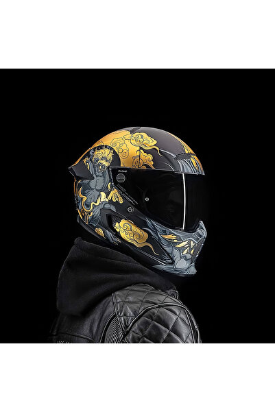 GÜMRÜK BEY Ruroc Atlas 3.0 Fujin DOT Sertifika Tam Koruma Motosiklet Kaskı M Beden 58 cm – Şeffaf + Siyah Vizör