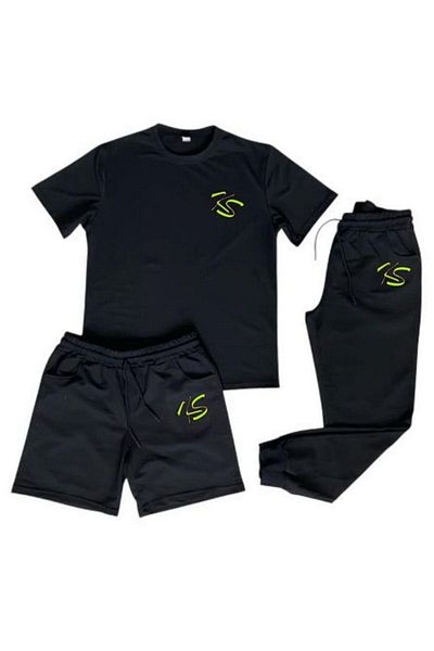 K&S Μαύρο Unisex Λευκό λογότυπο Καλοκαιρινό Άνετο Βαμβακερό Συνδυασμός Φόρμας