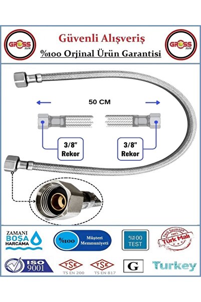 GrossAVM Klozet Flex Hortumu - Çelik Örgü - Spiral Bağlantı Hortumu - 50cm