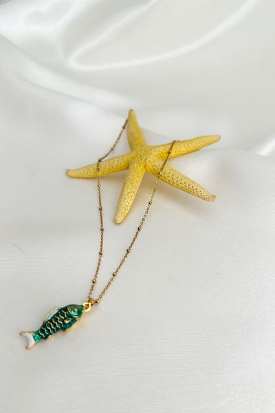 Modex Steel Ball Chain Enamel Fish Necklace (45cm)