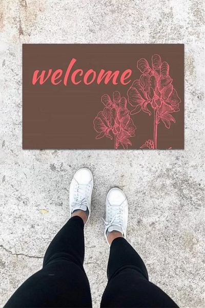 Mu Art Ahşap Digital Printing Pink Water Lily Pattern Door Mat K-1014