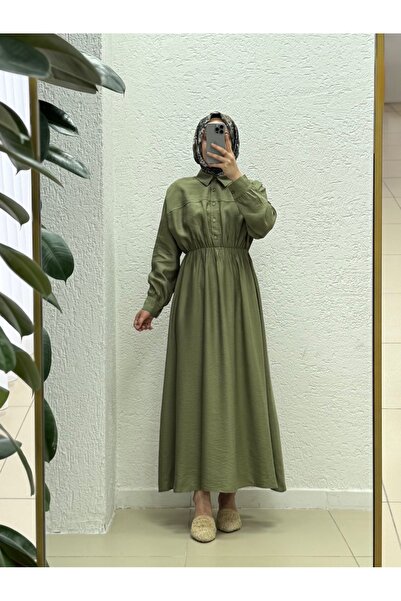 MİHRA STORE Φόρεμα Mireva με μισό πάτο και ελαστική μέση-AS4078 Χακί
